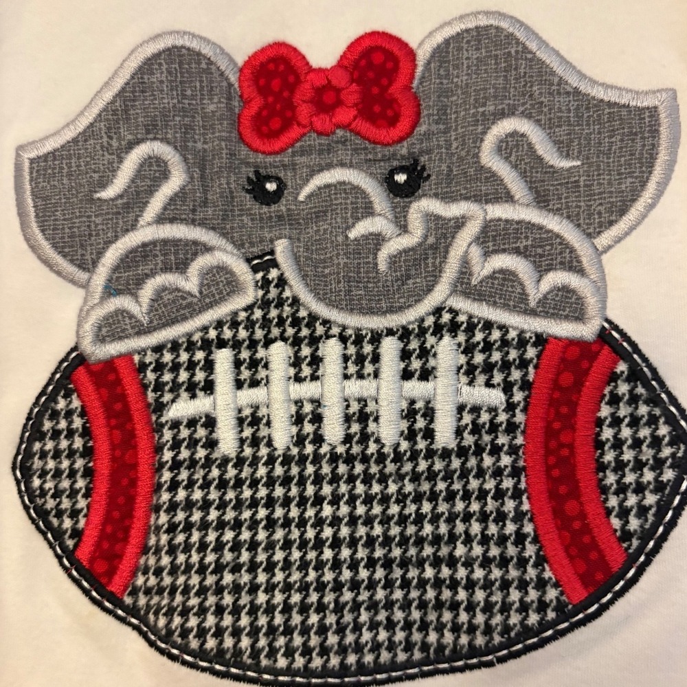 AJ Blanks Girls White Elephant Football Houndstooth Applique Puff Sleeve Shirt 6 - Picture 2 of 6